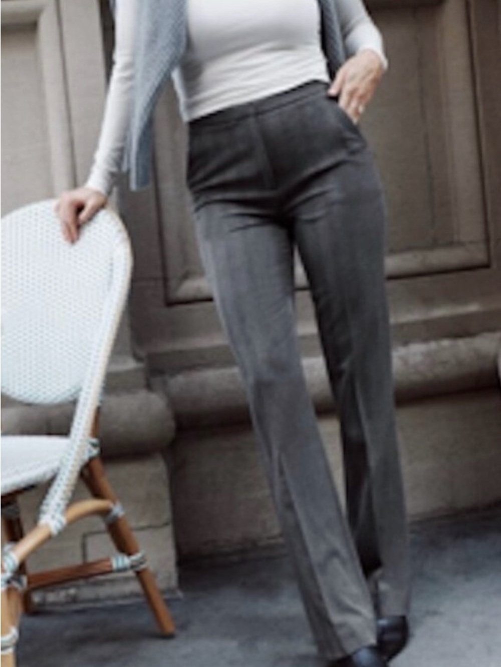 Abercrombie & Fitch Kathleen Post Collaboration Slim Bootcut Gray Trousers